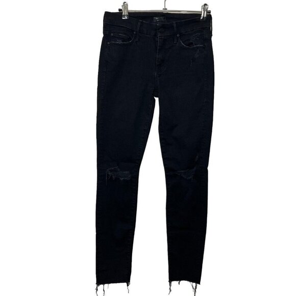 MOTHER Looker Ankle Fray Jeans Black Cropped Raw Hem Women’s Size 25 - Picture 2 of 15